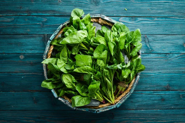 Spinach Wooden Box Healthy Food Top View Free Space Your — Stock Photo, Image