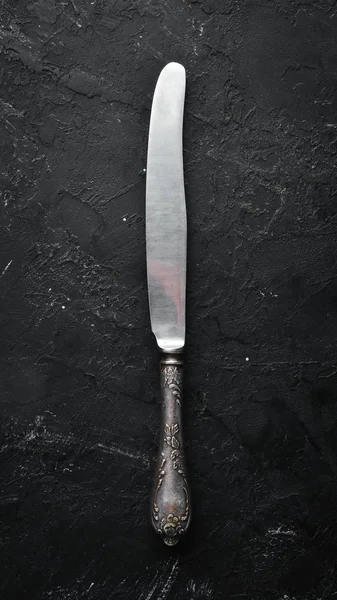Vieux Couteau Couverts Vue Dessus Espace Libre Pour Votre Texte — Photo
