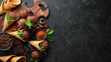 Çikolatalı dondurma. Üst te. Metniniz için boş alan.