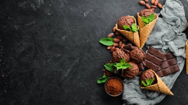 Çikolatalı dondurma. Üst te. Metniniz için boş alan.