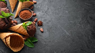 Çikolatalı dondurma. Üst te. Metniniz için boş alan.