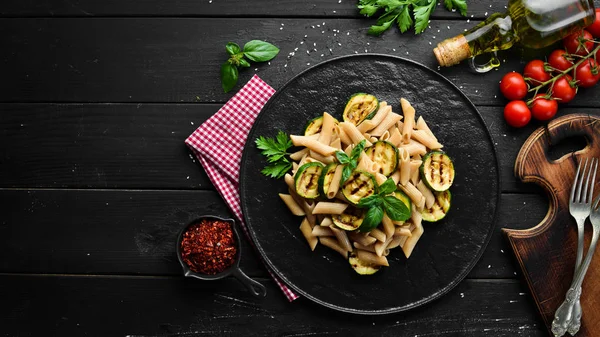 Pasta Con Calabacín Horno Cocina Italiana Vista Superior Espacio Libre — Foto de Stock