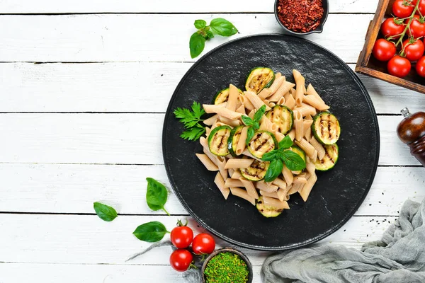 Pasta Con Calabacín Horno Cocina Italiana Vista Superior Espacio Libre — Foto de Stock