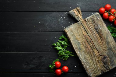 Yemek pişirmenin arka planı. Üst te. Metniniz için boş alan.