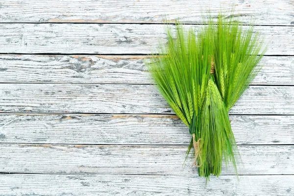 Rye White Wooden Table Top View Free Space Your Text — Stock Photo, Image