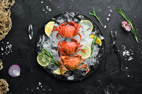 Crabs Lemon Ice Top View Free Space Your Text — Stock Photo, Image