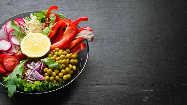 Миска Будди Здорова Збалансована Їжа Рис Свіжі Овочі Меню Посуд — стокове фото