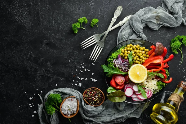 Miska Buddy Zdrowa Zrównoważona Żywność Ryż Świeże Warzywa Menu Potraw — Zdjęcie stockowe