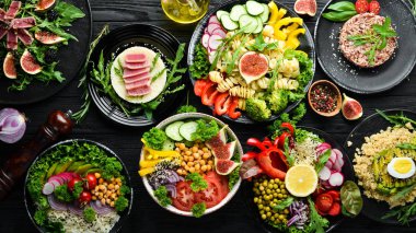 Buda kase. Yemekler menüsü. Ücretsiz kopya alanı. Üstte görüntü.