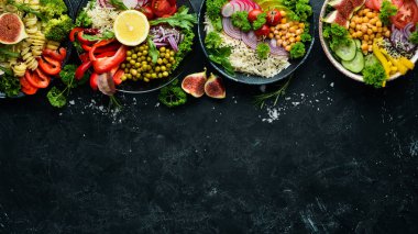 Buda kase. Yemekler menüsü. Ücretsiz kopya alanı. Üstte görüntü.