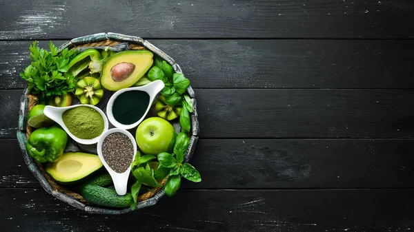 Gezond Groen Voedsel Schoon Eten Selectie Eiwitbron Voor Vegetariërs Avocado — Stockfoto