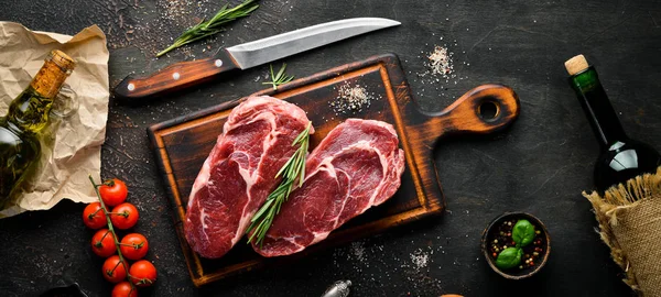Viande Marbrée Crue Black Angus Steak Ribeye Table Des Vieillards — Photo