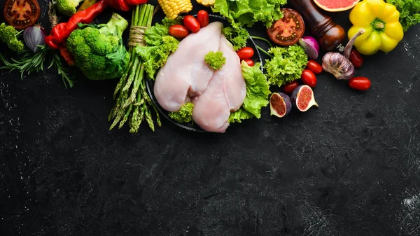 Filete Pollo Fresco Con Verduras Concepto Alimentación Saludable Vista Superior —  Fotos de Stock