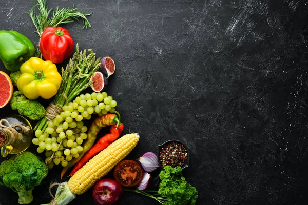 Verduras Frutas Frescas Comida Saludable Vista Superior Espacio Libre Copia —  Fotos de Stock