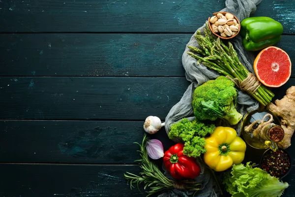 Legumes Frutas Frescas Comida Saudável Vista Superior Espaço Livre Cópia — Fotografia de Stock