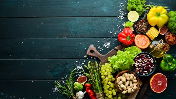 Comida Ecológica Verduras Frutas Frescas Vista Superior Espacio Libre Copia —  Fotos de Stock