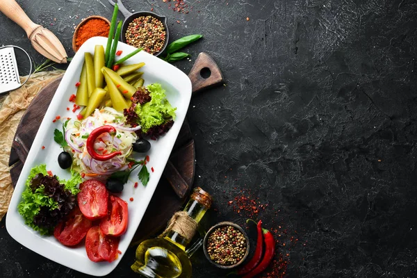 Surtido Verduras Escabeche Plato Cocina Ucraniana Platos Del Restaurante Vista — Foto de Stock