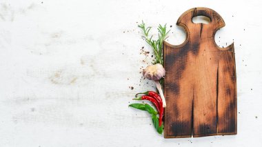 rustik bir arka plan, üst görünüm, afiş sağlıklı yemek için malzemeler. Metniniz için boş alan.