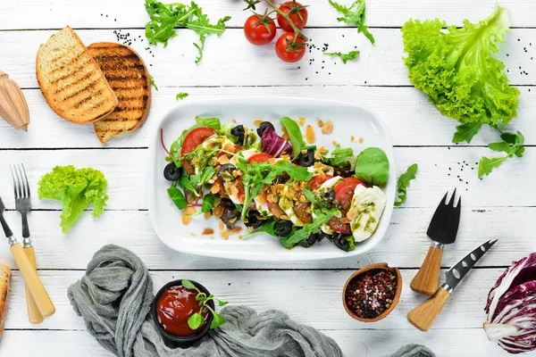 Caprese Salatası Domates Mozzarella Baharatlar Gıda Üst Metniniz Için Boş — Stok fotoğraf