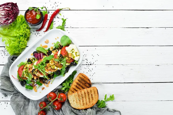 Caprese Salad Tomatoes Mozzarella Spices Food Top View Free Space — Stock Photo, Image