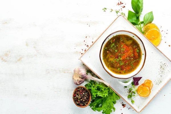 Gemüsesuppe Harcho Suppe Ansicht Von Oben Freiraum Für Ihren Text — Stockfoto