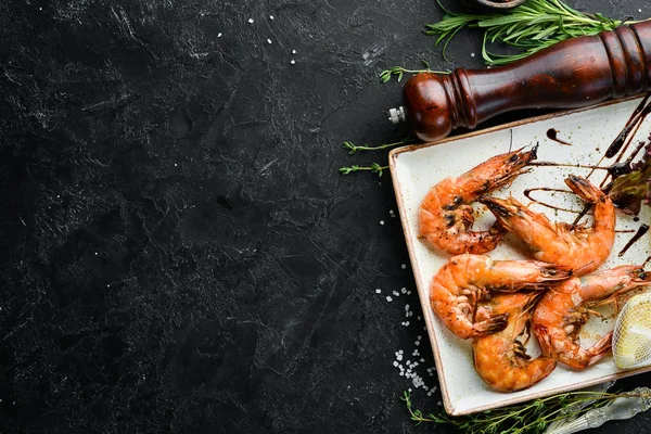 Grilled Shrimp Seafood Top View Free Space Your Text — Stock Photo, Image