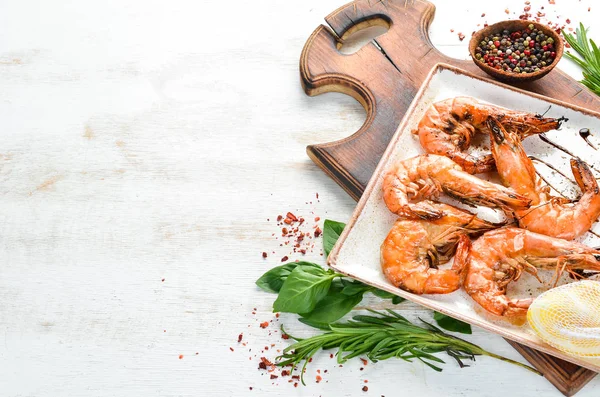 Grilled Shrimp Seafood Top View Free Space Your Text — Stock Photo, Image