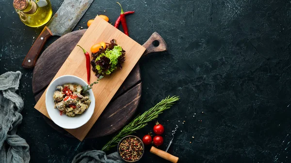 Champignons Sahnesoße Ansicht Von Oben Freier Kopierraum — Stockfoto