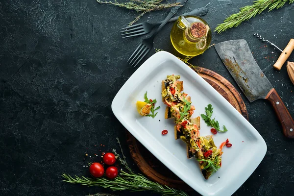 Filete Caballa Horno Con Verduras Platos Del Restaurante Vista Superior — Foto de Stock