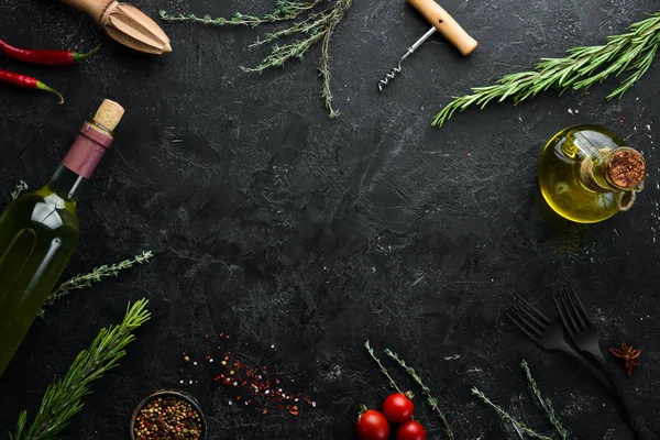 Bandiera Cucina Spezie Erbe Aromatiche Vista Dall Alto Spazio Libero — Foto Stock