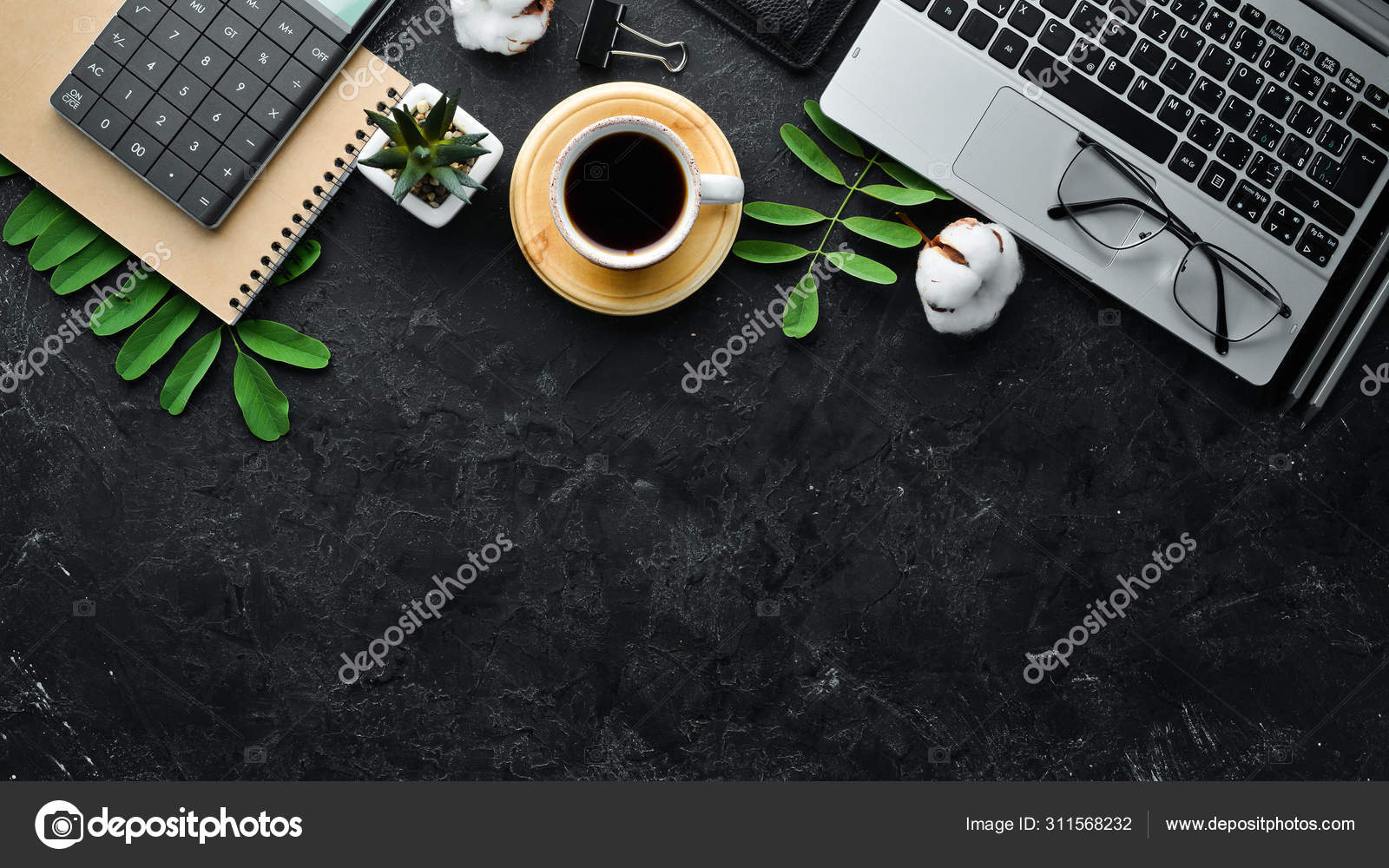 Office Black Desk Accessories Top View Free Space Your Text Stock Photo Image By C Yarunivphoto 311568232