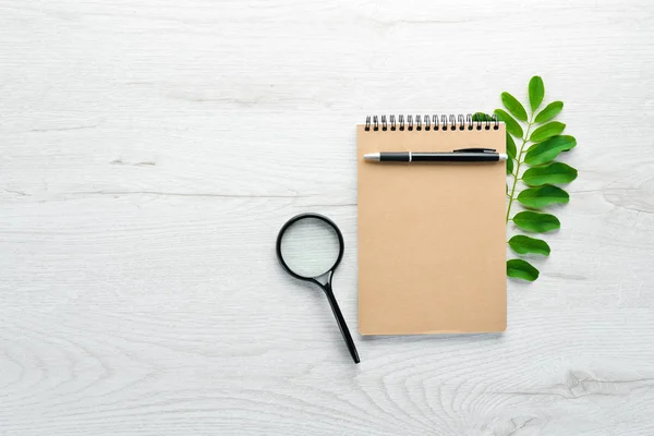 White Office Desk Table Notepad Office Supplies Top View Copy — Stock Photo, Image