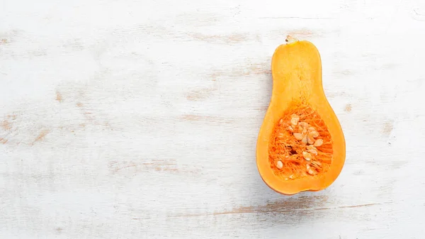 Fresh Pumpkin White Wooden Background Healthy Food Top View Free — 스톡 사진