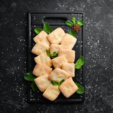 Şekerli kurabiye. Üst görünüm, ücretsiz kopyalama alanı.