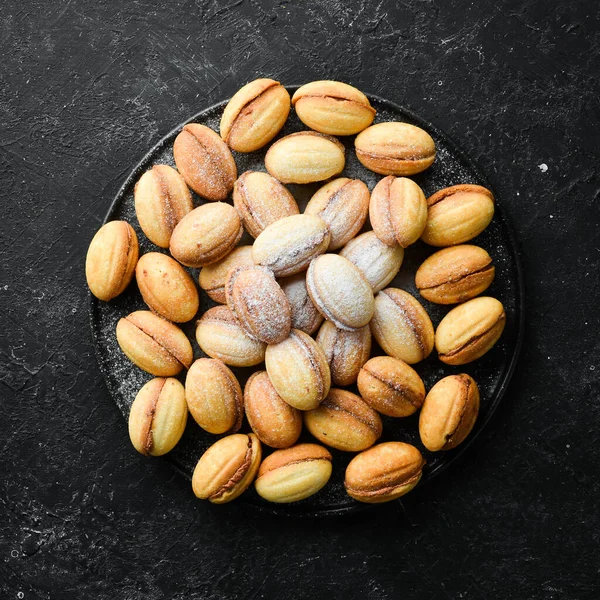 Sweet Nut Cookies Caramel Baking Top View Free Copy Space — Stock Photo, Image