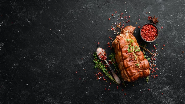 スモークポークハム ロースト肉 最上階だ テキストのためのフリースペース — ストック写真