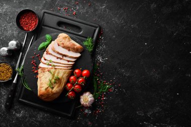 Baharatlı fırında domuz eti. Üst Manzara. Metin için boş alan.