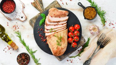 Baharatlı fırında domuz eti. Üst Manzara. Metin için boş alan.