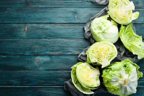 Lattuga Iceberg Tritata Cibo Biologico Sano Verde Vista Dall Alto — Foto Stock