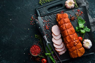 Tütsülenmiş domuz eti. Üst Manzara. Metin için boş alan.