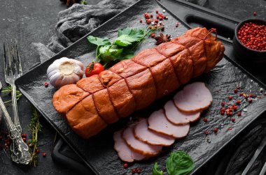 Tütsülenmiş domuz eti. Üst Manzara. Metin için boş alan.