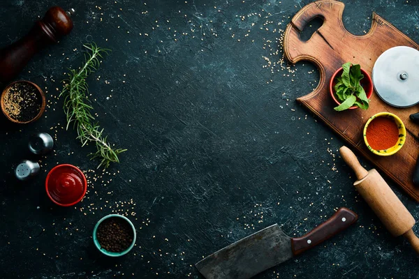 Siyah Japon aşçılık geçmişi. Yemek çubukları. Üst görünüm.