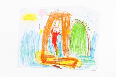 Çocukların yaratıcılık kağıt üzerinde. Çizim kalemleri ile.