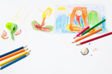 Çocukların yaratıcılık kağıt üzerinde. Çizim kalemleri ile. Metin için yer