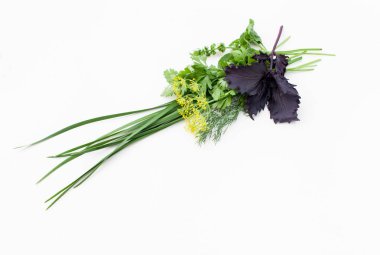 Salata ve soslar kullanmak için beyaz üzerine baharatlı otlar.