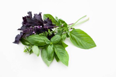 Salata ve soslar kullanmak için beyaz üzerine baharatlı otlar.