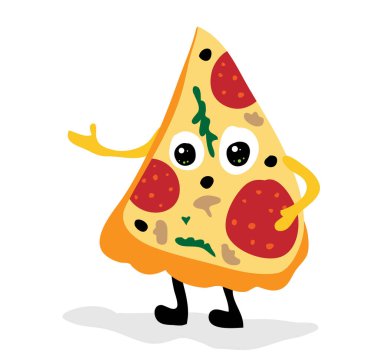 Tatlı pizza dilimli vektör. Gözler kayıp ve metin için yeri gösteriyor.