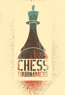 Satranç Turnuvası tipografik vintage şablon sprey grunge tarzı poster. Retro vektör çizim.