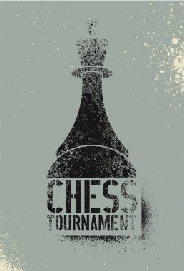 Satranç Turnuvası tipografik vintage şablon sprey grunge tarzı poster. Retro vektör çizim.