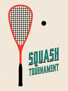 Squash turnuvası tipografik klasik poster. Retro vektör illüstrasyonu.